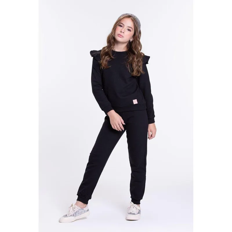 Conjunto Moletom Infantil Feminino Babadinho Preto