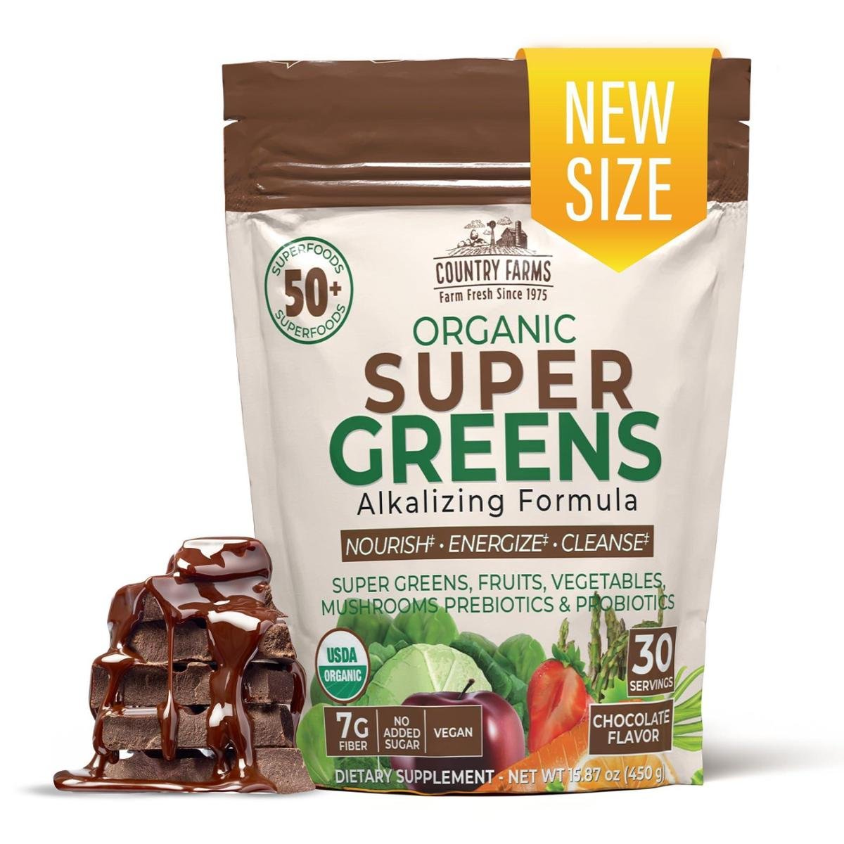 Suplemento COUNTRY FARMS Super Greens Chocolate 30 porções