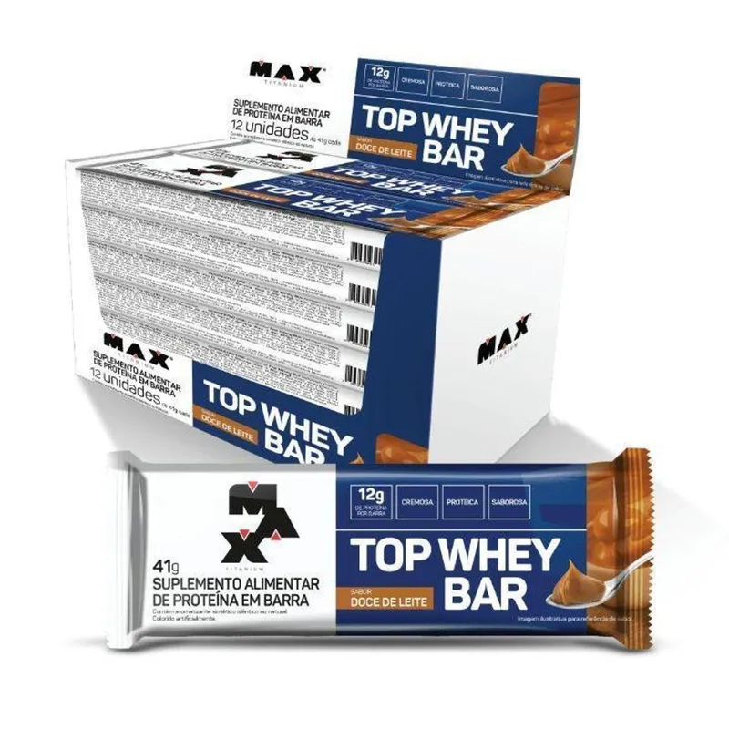 Top Whey Bar Barra Proteína Doce Leite 41g Max Titanium - 12 Unidades