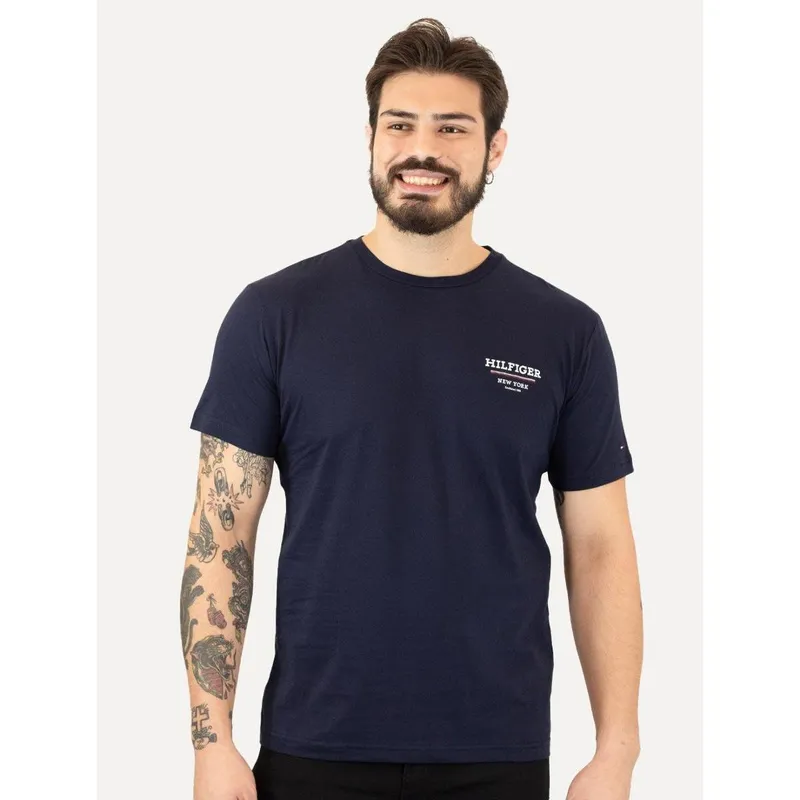 Camiseta Tommy Hilfiger Masculina Regular Global Stripe Azul Marinho