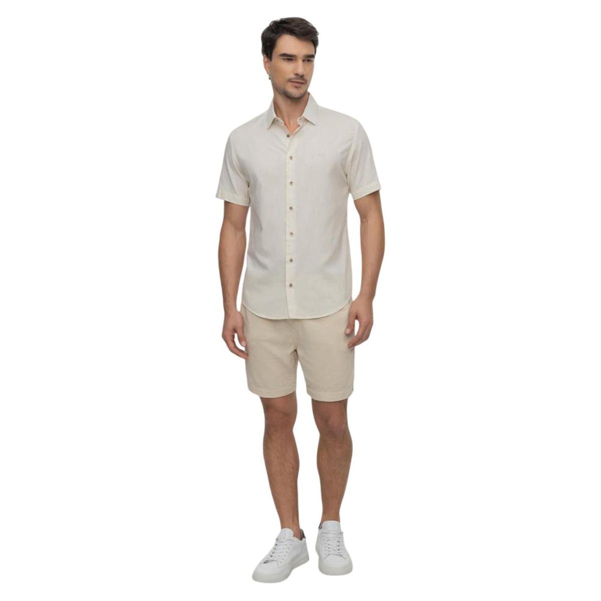 Camisa Manga Curta Hangar 33 Slim Em Linho Bege Tam. M