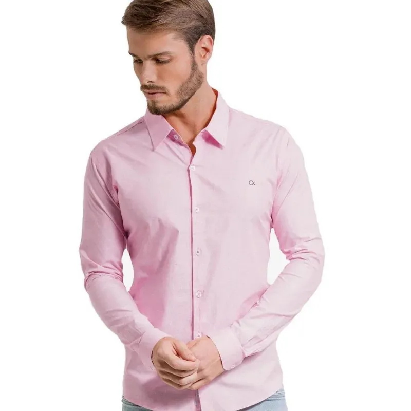 Camisa Manga Longa Essencial Slim Masculina Ogochi 001520072 Rosa