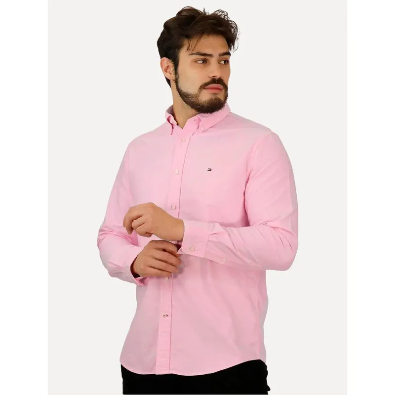 Camisa Tommy Hilfiger Masculina Regular Core Flex Poplin Rosa