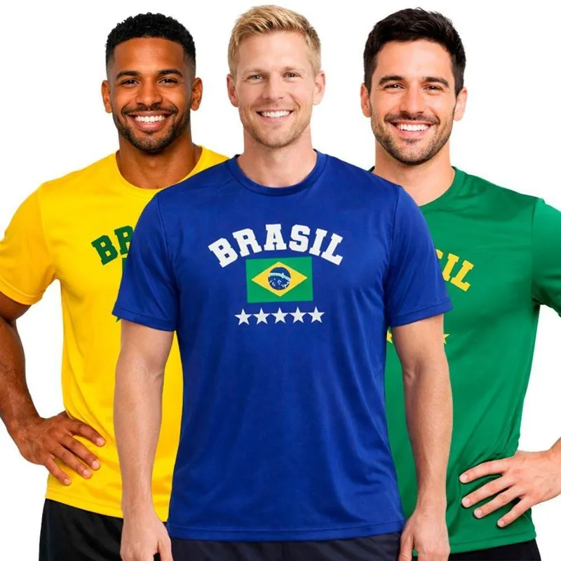 Kit 3 Camisetas Manga Curta Masculina Estampa Brasil