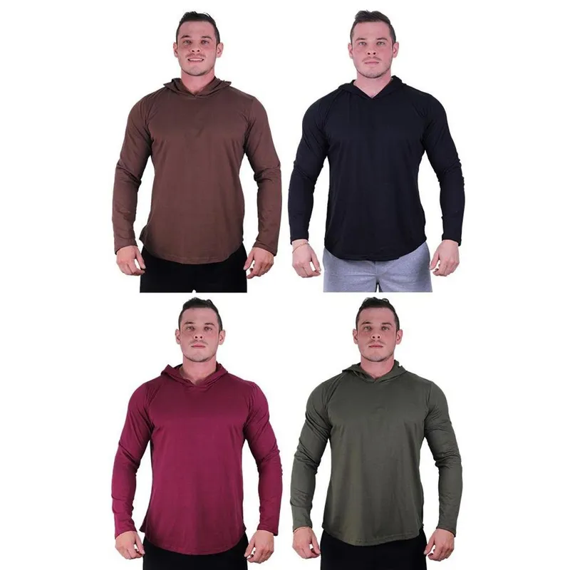Kit 4 Camisetas Manga Longa com Touca Longline Cores Casuais Academia Treino Lazer