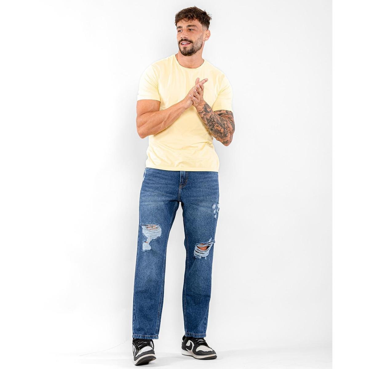CALÇA JEANS MASCULINA CORTE RETO COM RASGOS 22768