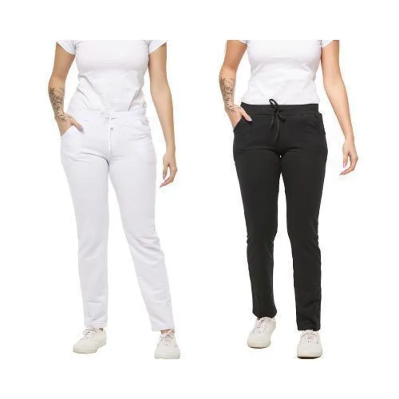 Kit com 02 Calças de Moletom Feminino Slim Skinny Sport Casual F1