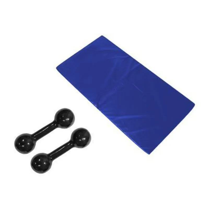 Kit Colchonete Azul + Par Halter Bola Emborrachado 2kgs 1Fit