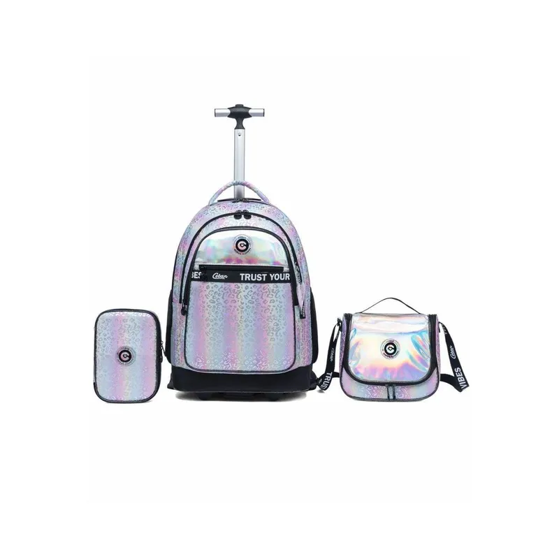 Kit Mochila de Rodinha Menina Juvenil Estojo Lancheira Escolar