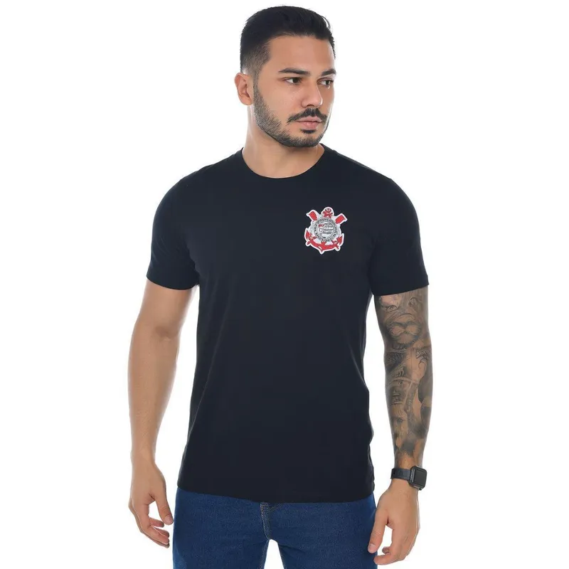 Camisa Torcedor Corinthians Algodão Preta Masculina