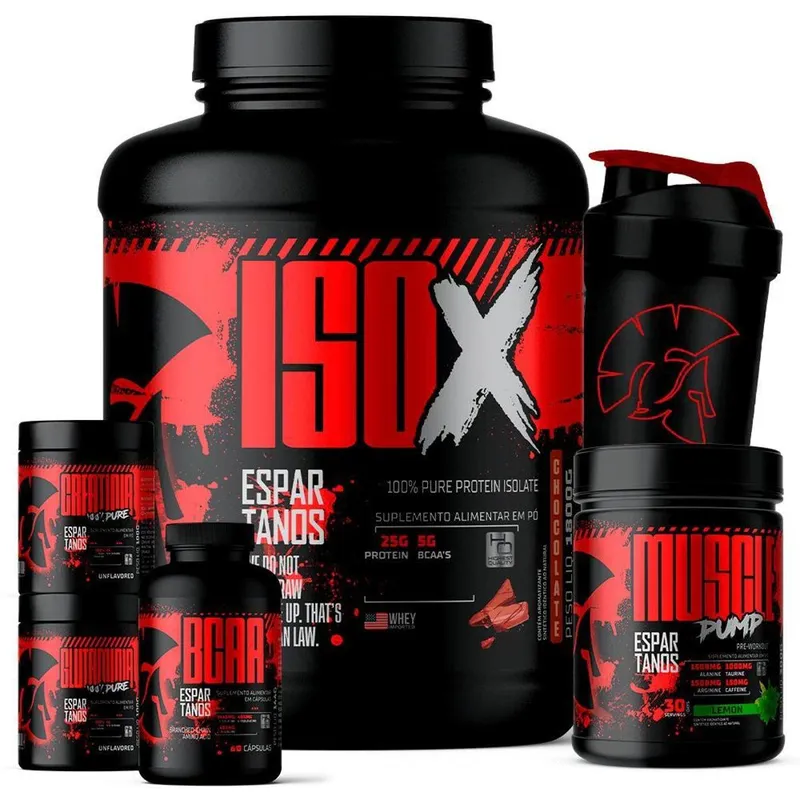 Kit Whey Protein ISO X 1800g + Creatina 100g + BCAA + Glutamina 100g + Pré Treino + Coqueteleira