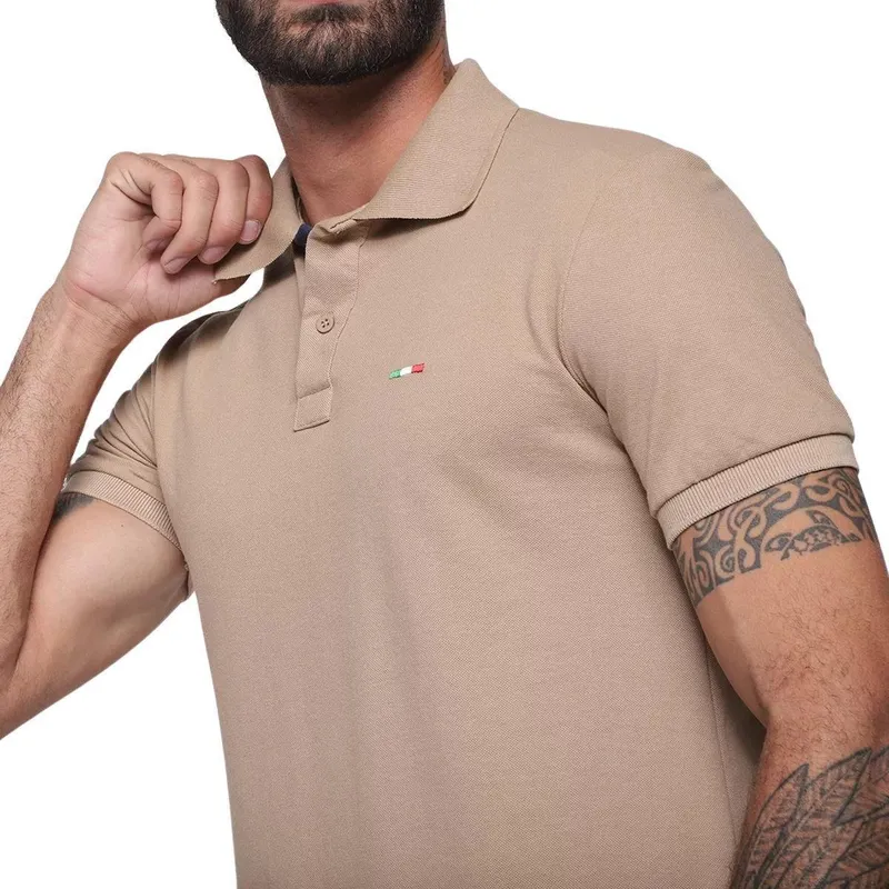 Camisa Polo Masculina Básica Industrie Piquet no Estilo Clássico Bordado Itália