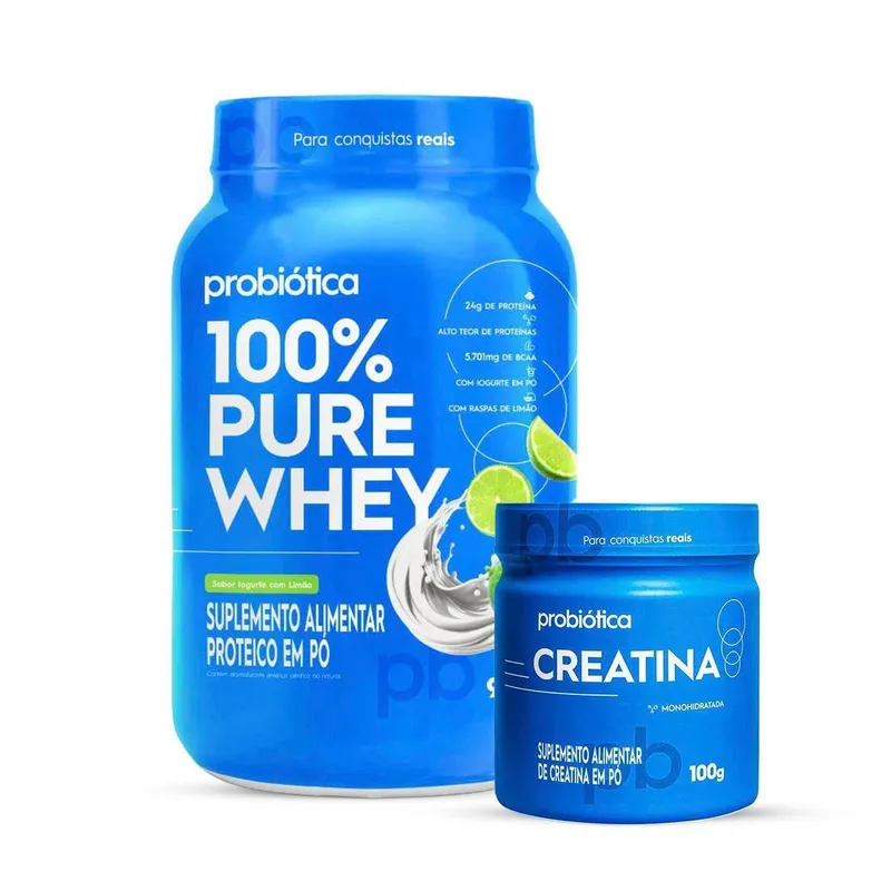 Combo Whey 100% Pure 900g e Creatina Pura 100g Probiótica