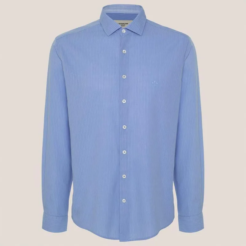 Camisa Slim Dudalina Listrada Slub Masculino