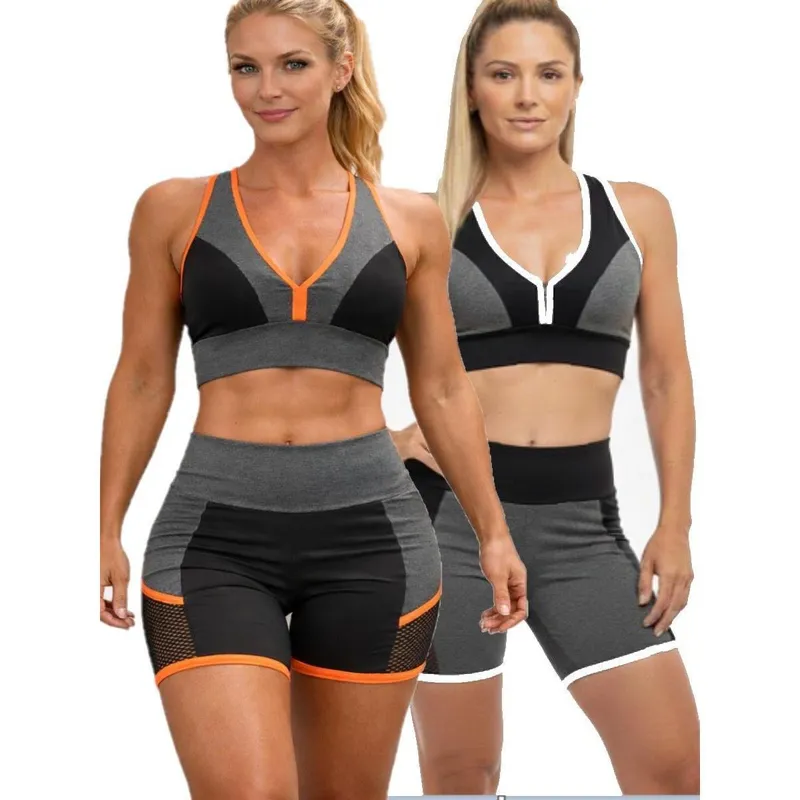 Kit 2 Conjunto Fitness Feminino Top e Short Preto e Cinza Esportivo sem bolso M (38-40) G (42)