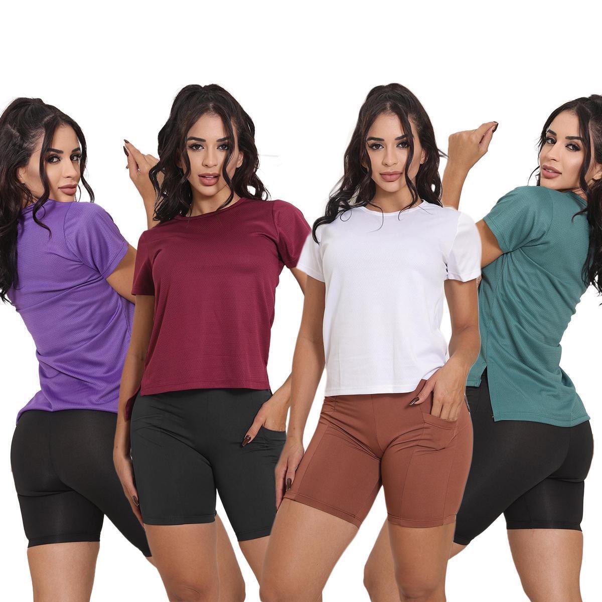 Kit 4 Camisetas Colmeia Feminina Tapa Bumbum Academia Respirável