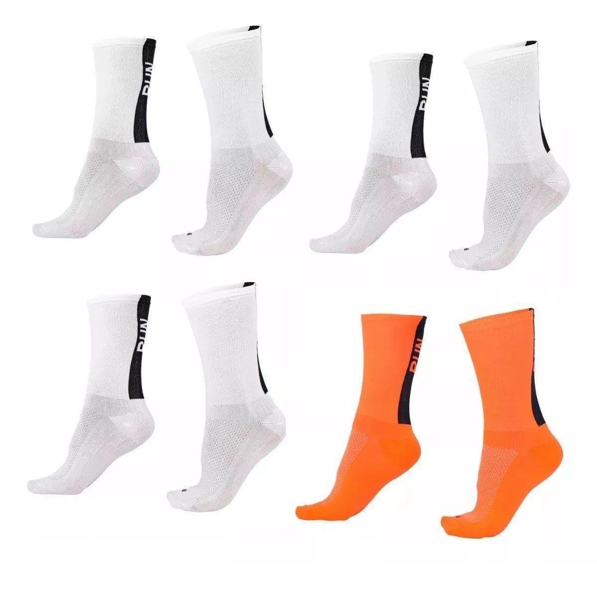 Kit 04 Pares Meia De Corrida Running B.v. Branca E Laranja - BRANCO/LARANJA 36-42