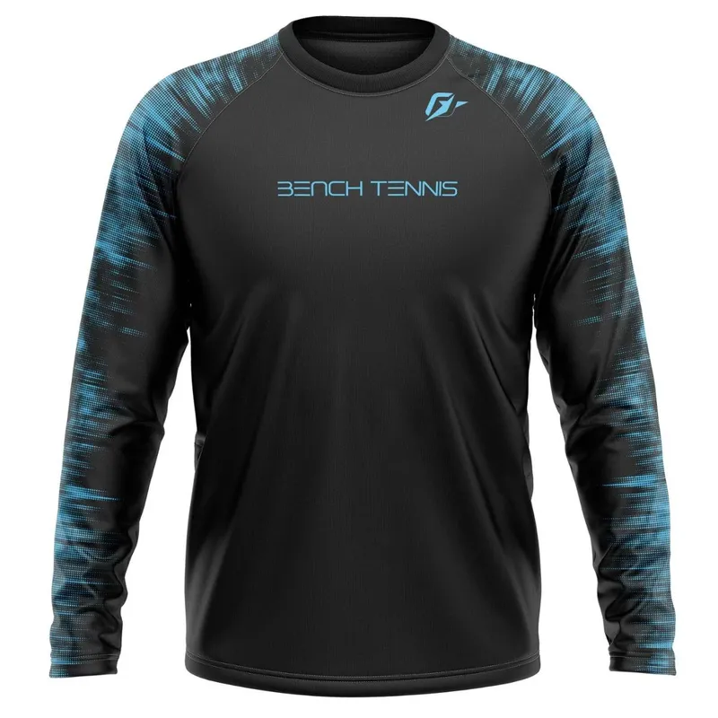 Camiseta Manga Longa Unissex Beach Tennis Tecnodots Preto Azul