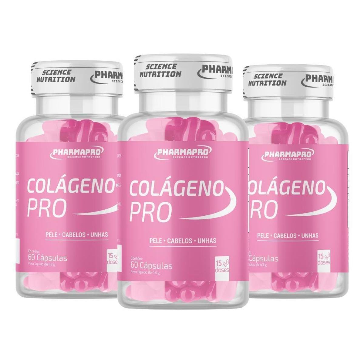 Kit 3x Colágeno Pro Pharmapro – 180 Cápsulas Suplemento Alimentar