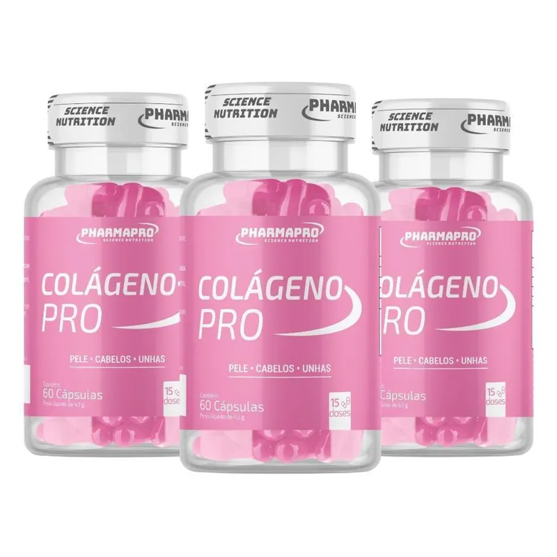Kit 3x Colágeno Pro Pharmapro – 180 Cápsulas Suplemento Alimentar
