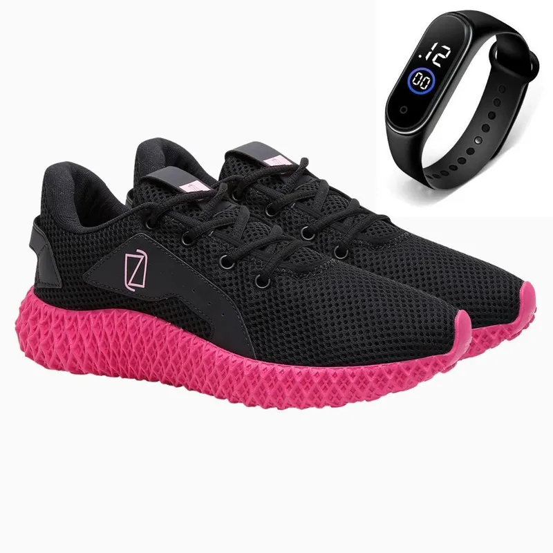Tenis Feminino Esporte de Amarrar Academia Ortopêdico + Relógio