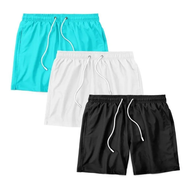 Kit 3 Shorts Bermuda Masculino Tactel Liso Praia Academia