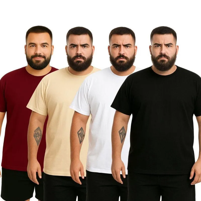 Kit 4 Camisetas Masculina Plus Size Lisa Algodão Premium