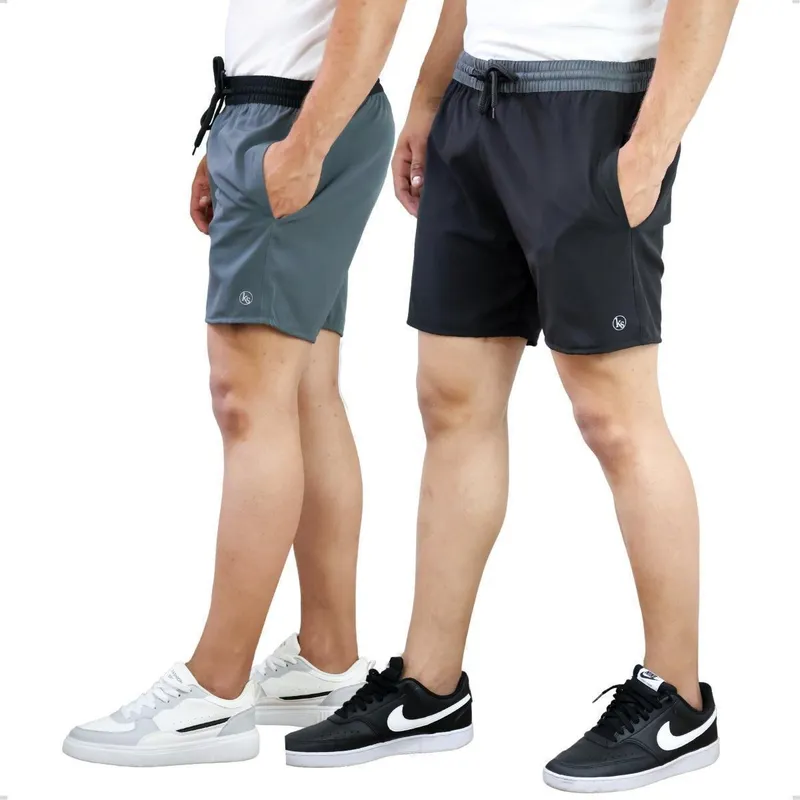 Kit 2 Short Masculino Tactel com Elastano Bermuda Curta Praia Academia Treino