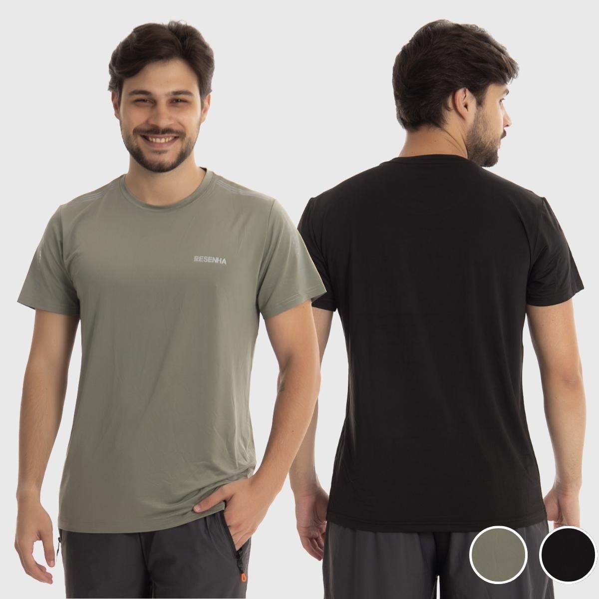 Kit 2 Camisetas Masculinas Poliamida Leve Respirável Detalhe no Ombro Resenha Sport
