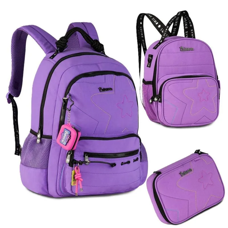 Kit mochila escolar feminina com lancheira e estojo Luluca Original
