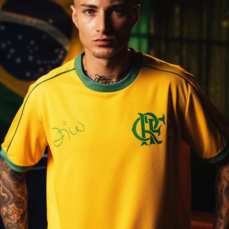 Camisa Flamengo Zico Retrô Brasil Amarela Masculina