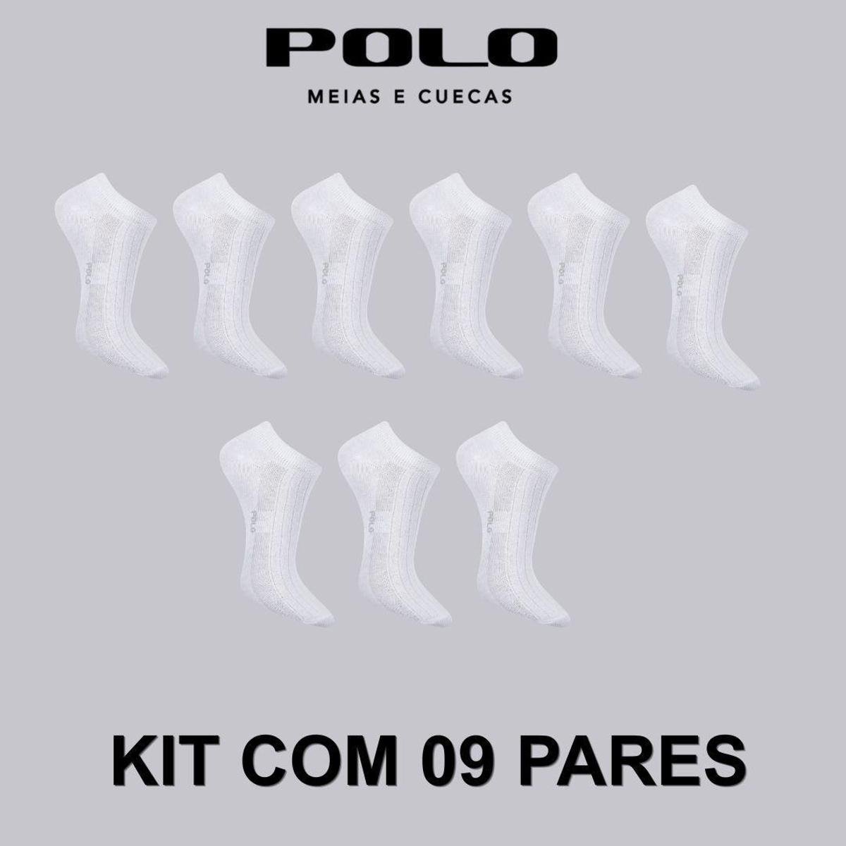 Kit 9 Pares de Meias Feminino Invisível Canelada Branca