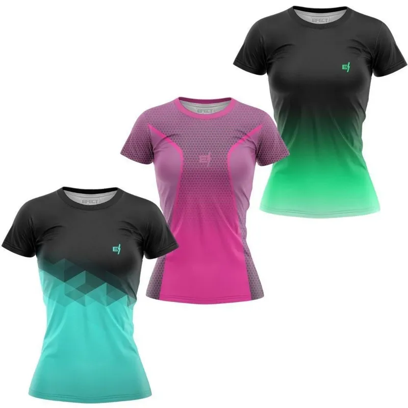 Kit 3 Camiseta Feminina Estampada Fitness Blusa Academia Caminhada Treino Musculação