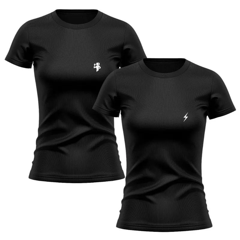 Kit 2 Camisetas Manga Curta Estampada Raio Preto e Mulher Malhando Gênero:Mulher;Tamanho:GG;Cor: