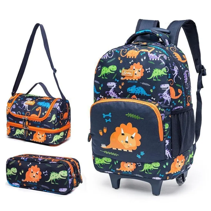 Mochila Rodinha Lancheira Estojo Spector Dinossauro 20 Litros