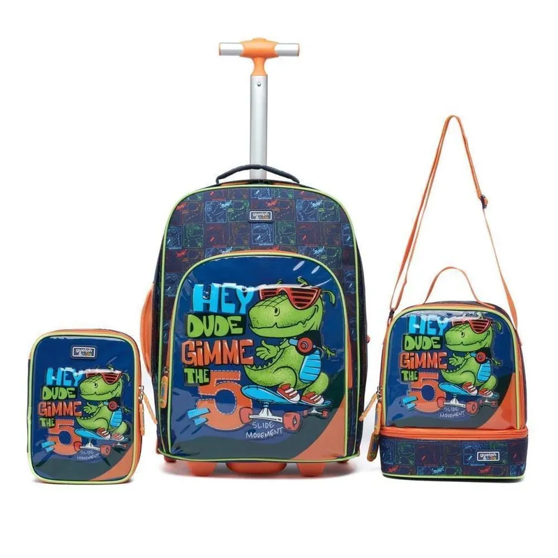 Kit Mochila de Rodinha Guelph Masculino Infantil Estojo Escolar Lancheira Térmica