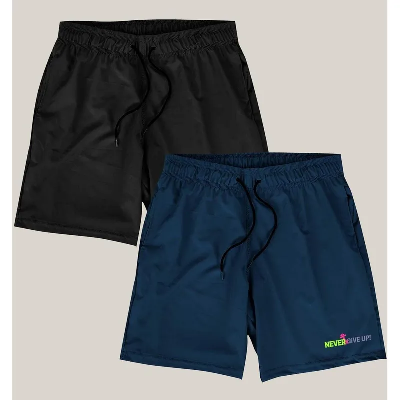 Kit 2 Shorts Academia Masculino Elastano Premium WSS Gym Never Give Up Azul
