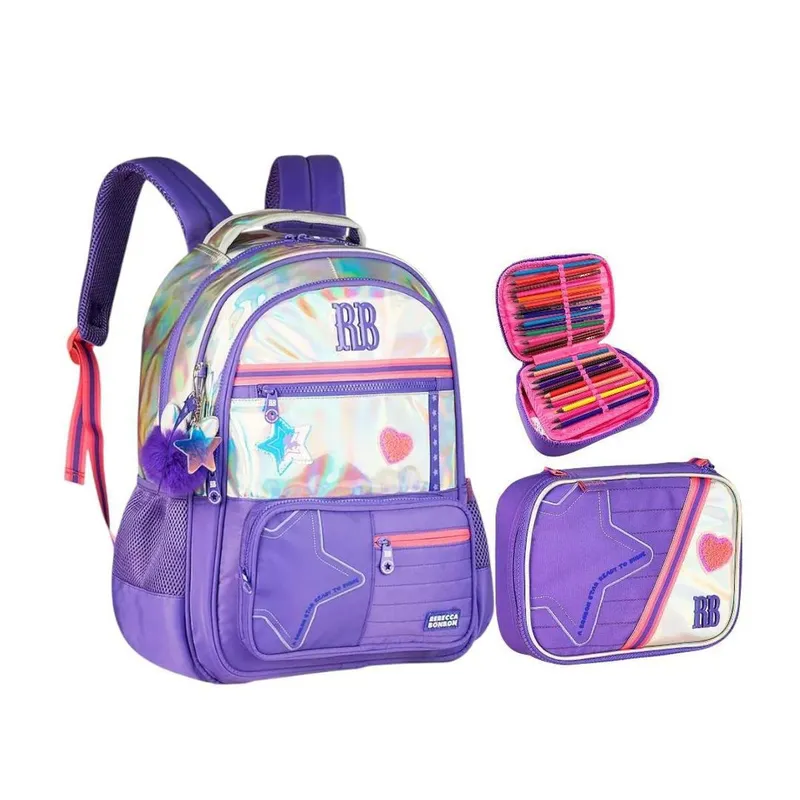 Kit Mochila Estojo Rebecca Bonbon Costas Holográfica