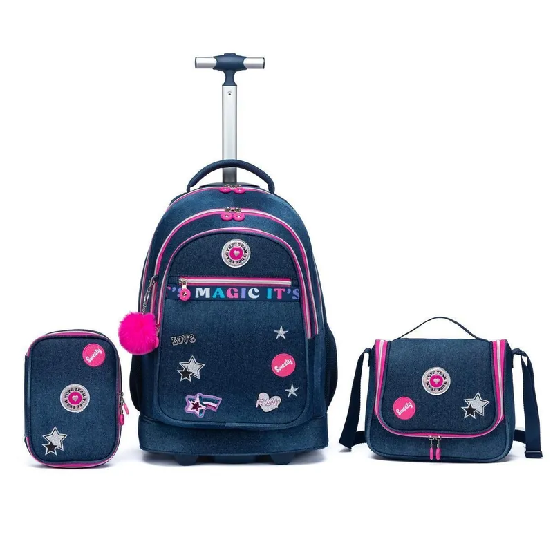 Kit Mochila Rodinhas Estojo Lancheira Juvenil Resistente Escola 33 Litros