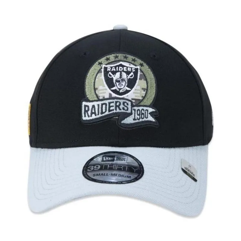 BONÉ NEW ERA 3930 LAS VEGAS RAIDERS SALUTE TO SERVICE STRETCH FIT PRETO CINZA