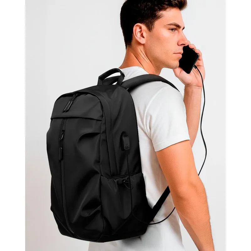 Mochila Escolar Grande Com Bolso Para Notebook E USB Preto