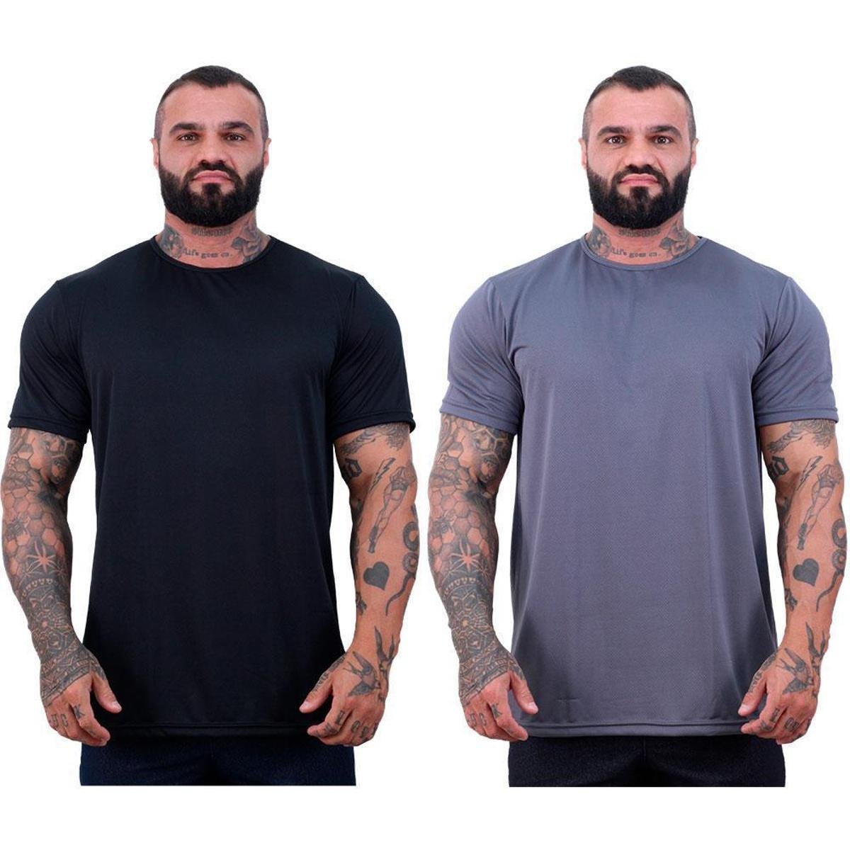Kit 2 Camisetas Tradicional MXD Conceito Dry 100% Poliéster Rajado