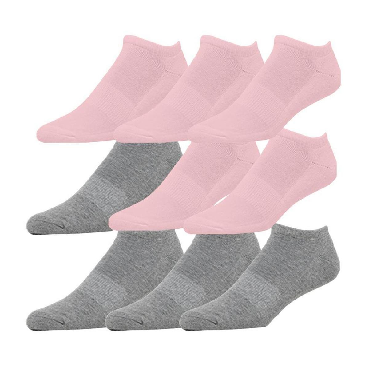 Kit 9 Pares de Meias Soquete Invisível Feminina- 33 ao 39 Rosa+Cinza