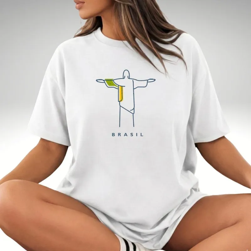 Camiseta Oversized Brasil Rio Tropical 100 Algodão Feminina Elegante Despojada