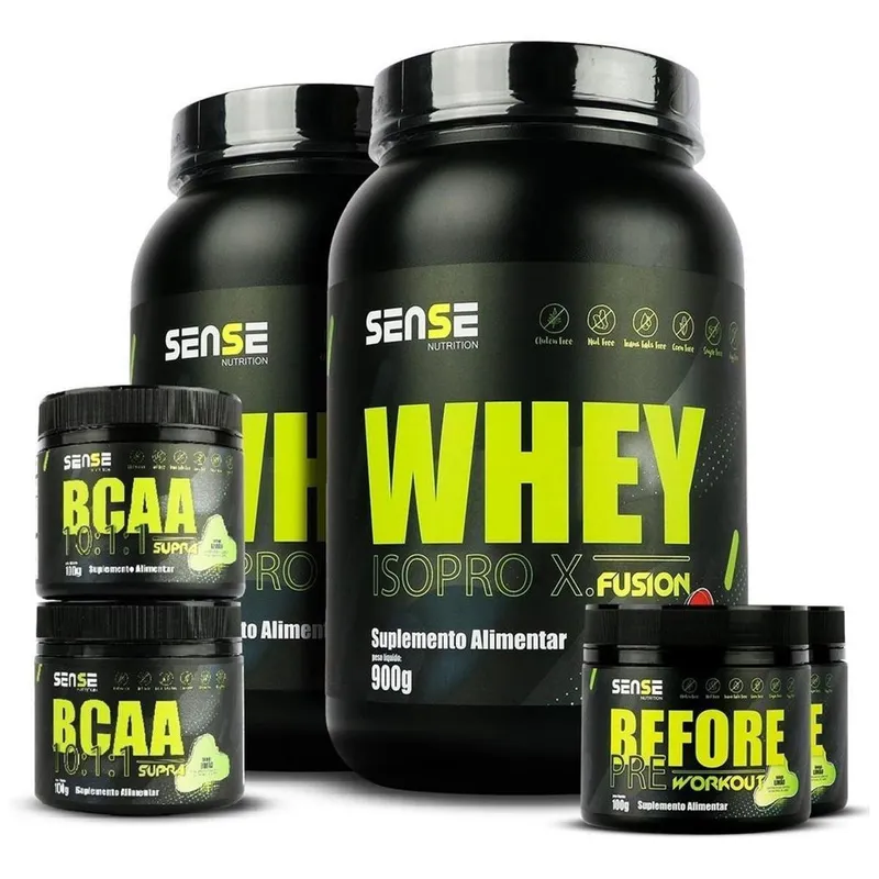 Kit 2 Whey Protein 900g + 2 Bcaa + 2 Pré Treino - Sense