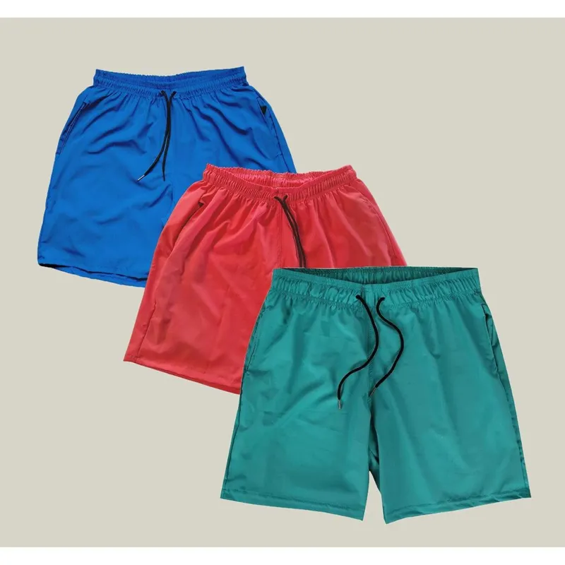 Kit 3 Shorts Praia Masculino Elastano WSS Azul e Verde