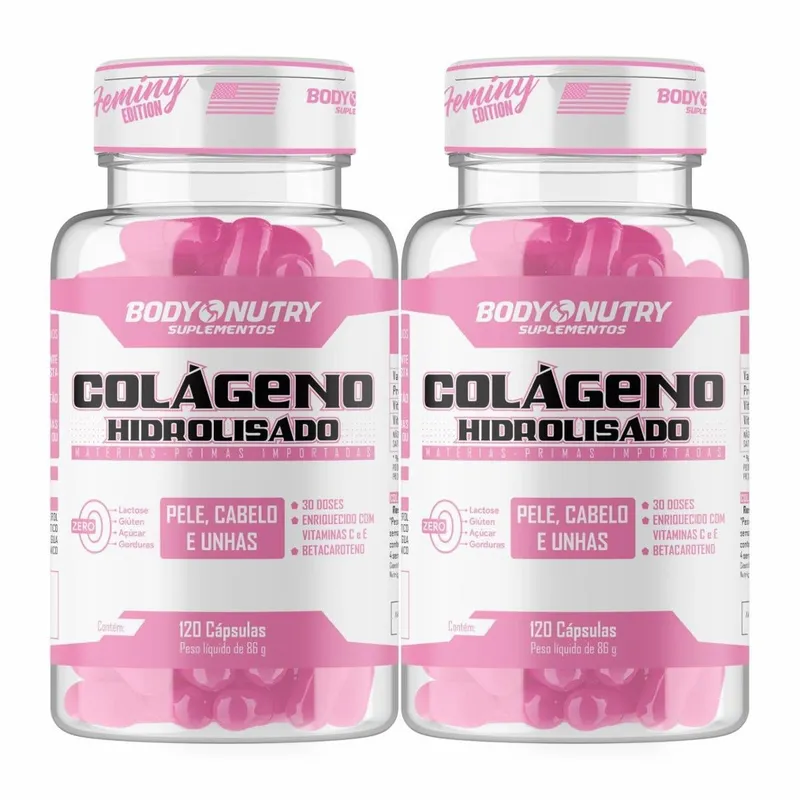 Kit 2x Colágeno Hidrolisado Feminy Body Nutry – 120 Cápsulas Cada – Com Vitaminas C, E e Betacaroten