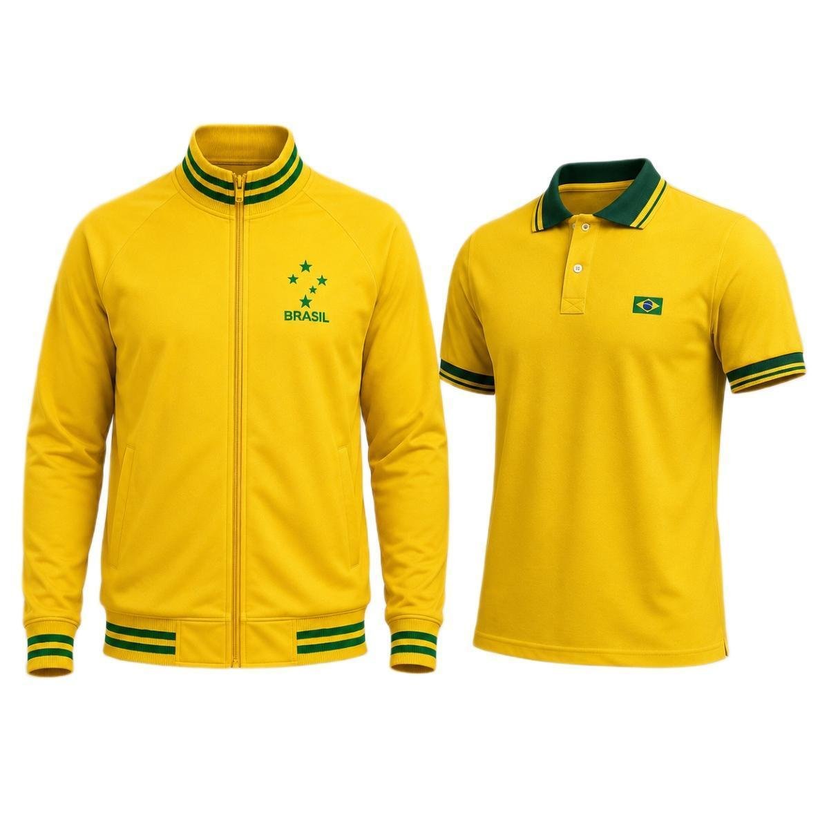 Kit Brasil Jaqueta + Camisa Polo Piquet Amarelo - Masculino