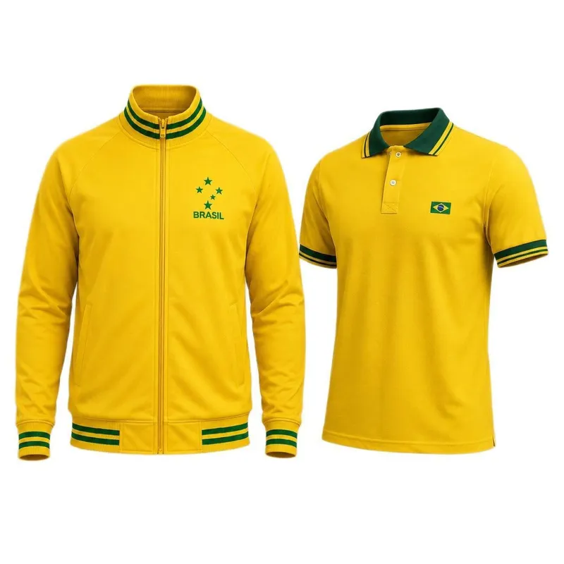Kit Brasil Jaqueta + Camisa Polo Piquet Amarelo - Masculino