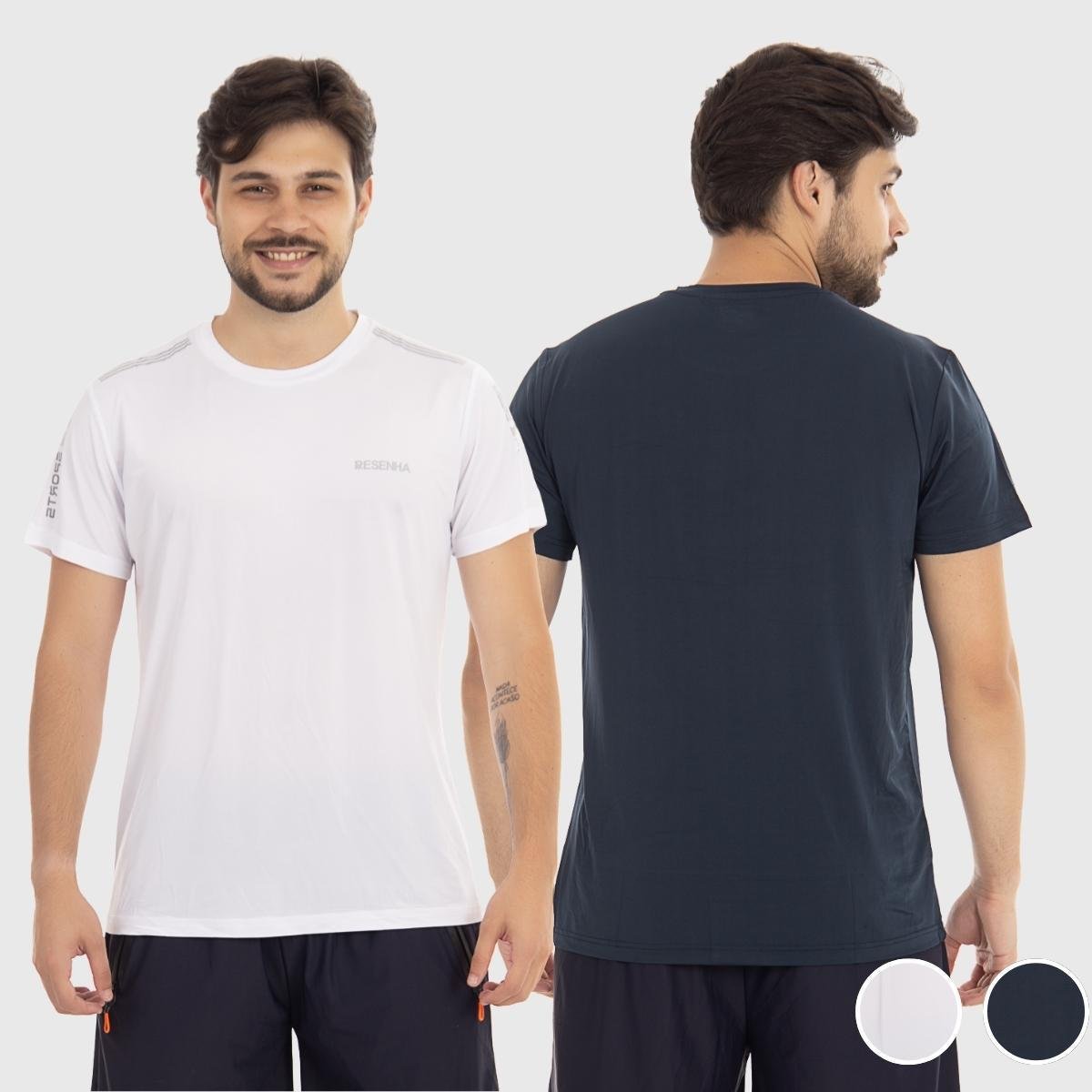 Kit 2 Camisetas Masculinas Poliamida Leve Respirável Detalhe no Ombro Resenha Sport